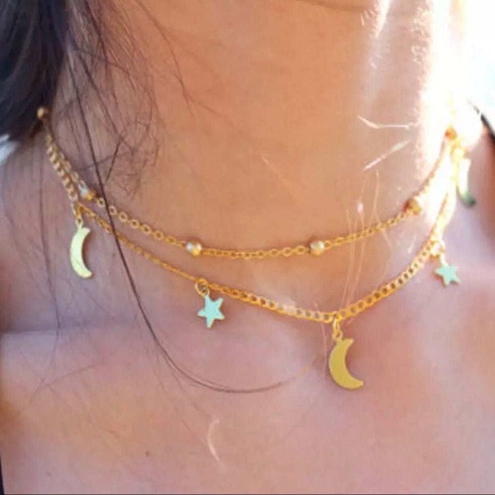 3/$30 π Moon and Stars Choker Necklace - Picture 1 of 4